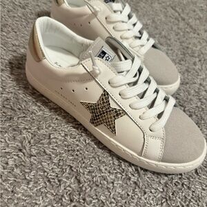 Vintage Havana White Sneakers with Gold Star Accent